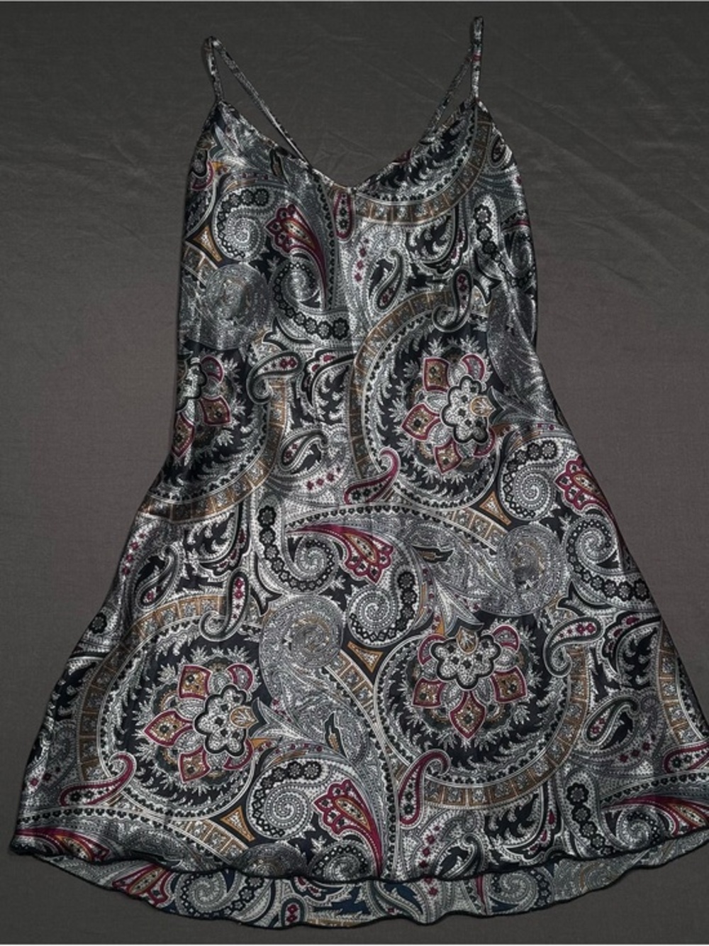 Vintage 90s Colesce Couture Navy Paisley Print Open Back Satin Slip Dress